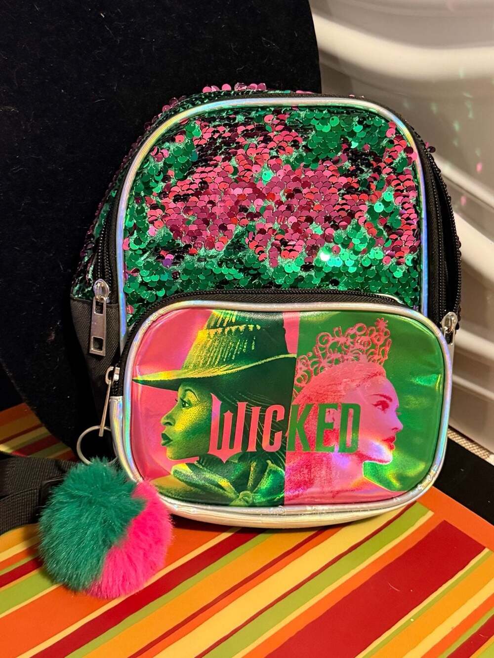 Wicked 9-inch Micro Mini Sequin Backpack with Glinda and Elphaba Graphic